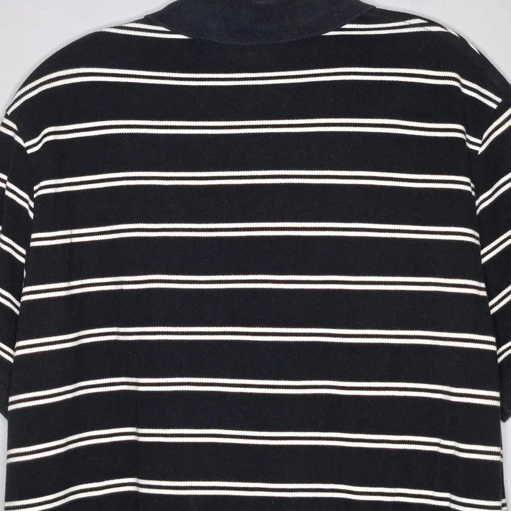 Polo Ralph Lauren Y2K Men XL Black Striped Polo Shirt Custom Fit White Pony Logo